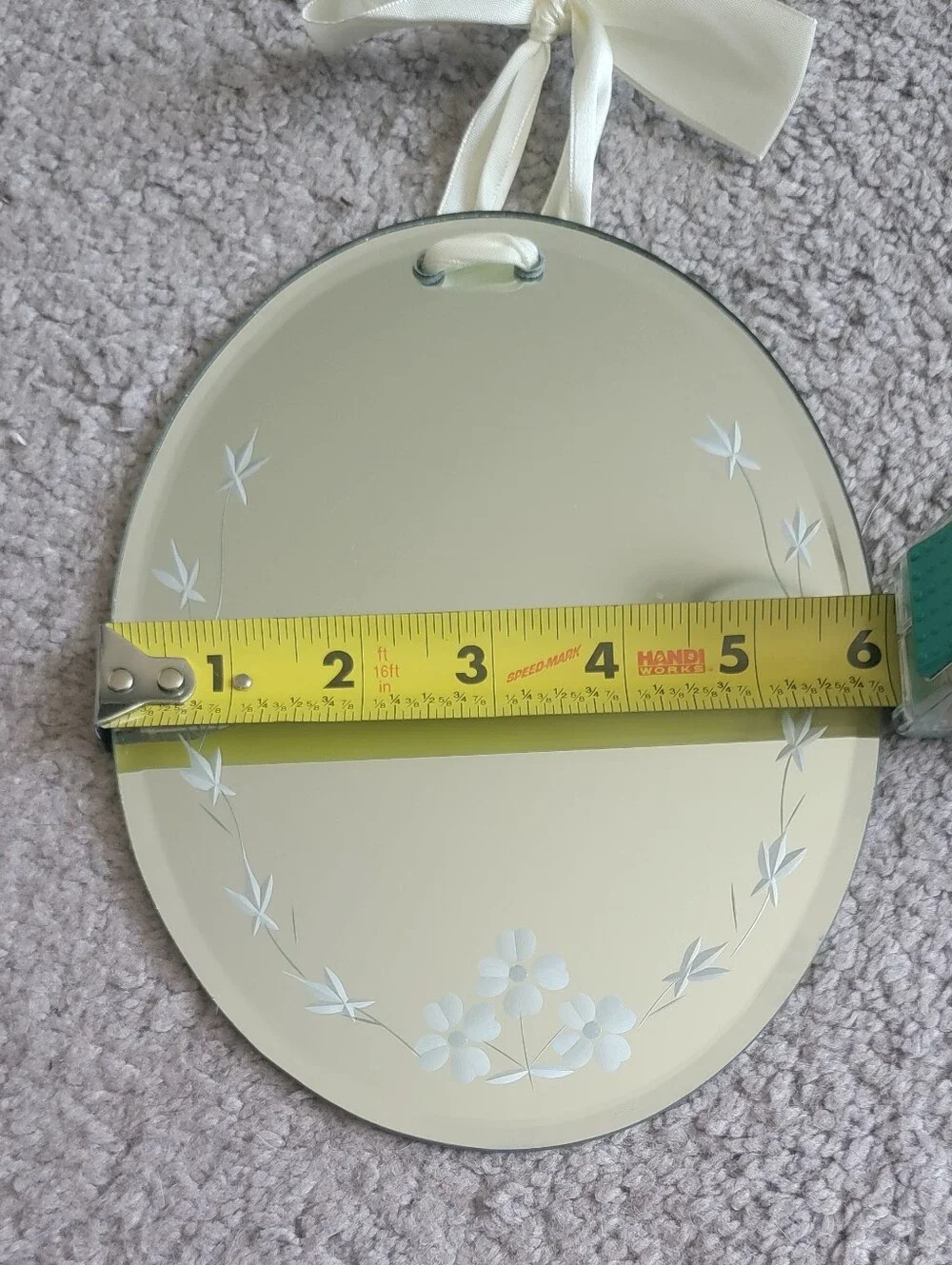 Set Of 3 - Ivory Floral Scalloped Wall Mirror with Ribbon Hanger